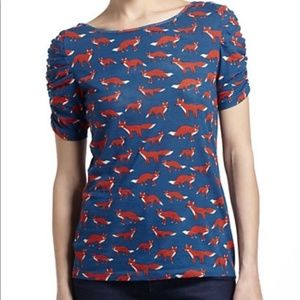 Anthropologie fox shirt with ruched sleeves
